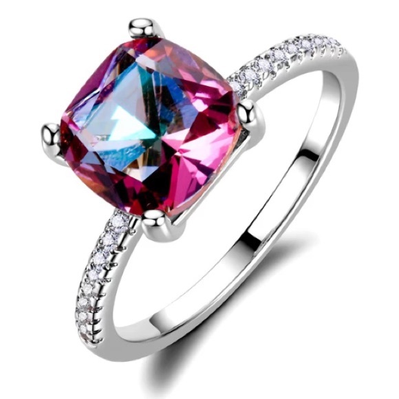 everrealli Jewelry - Silver Princess Cut Mystic Topaz Diamond Ring